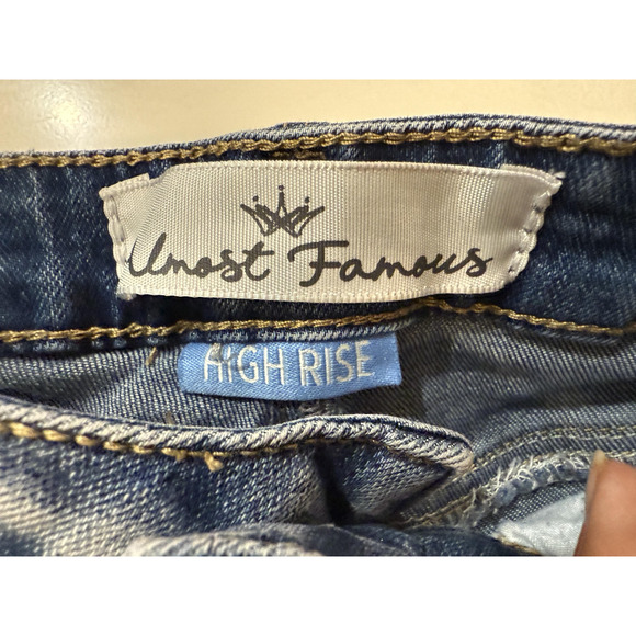 Almost Famous Shorts Womens 3 Blue Denim High Rise Embroidered Distressed Floral - Picture 4 of 7